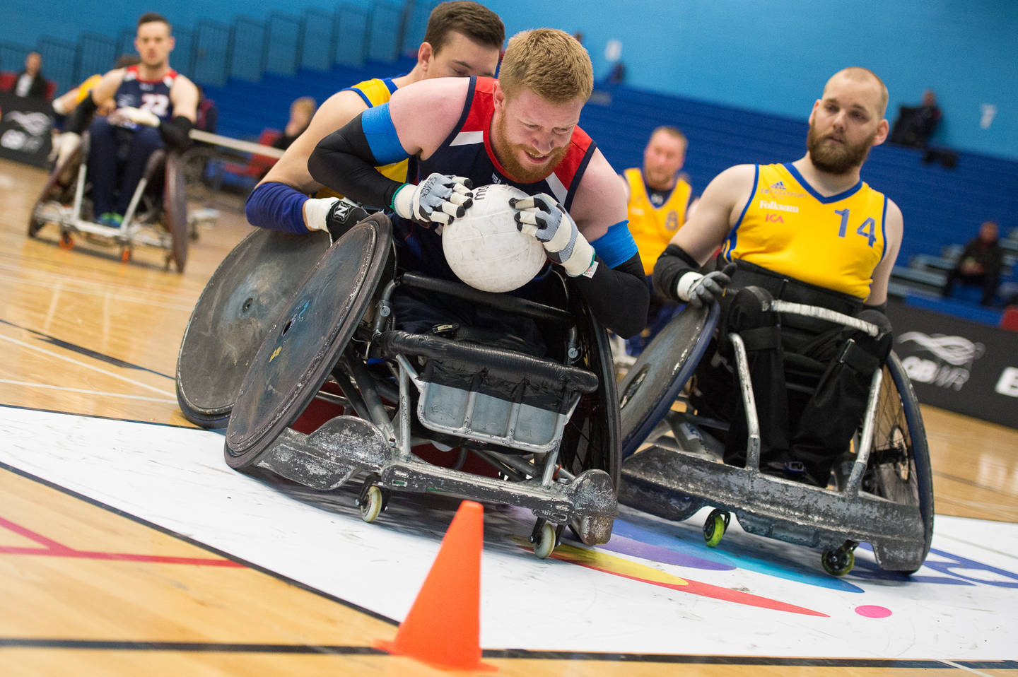 Wheelchair rugby game in action