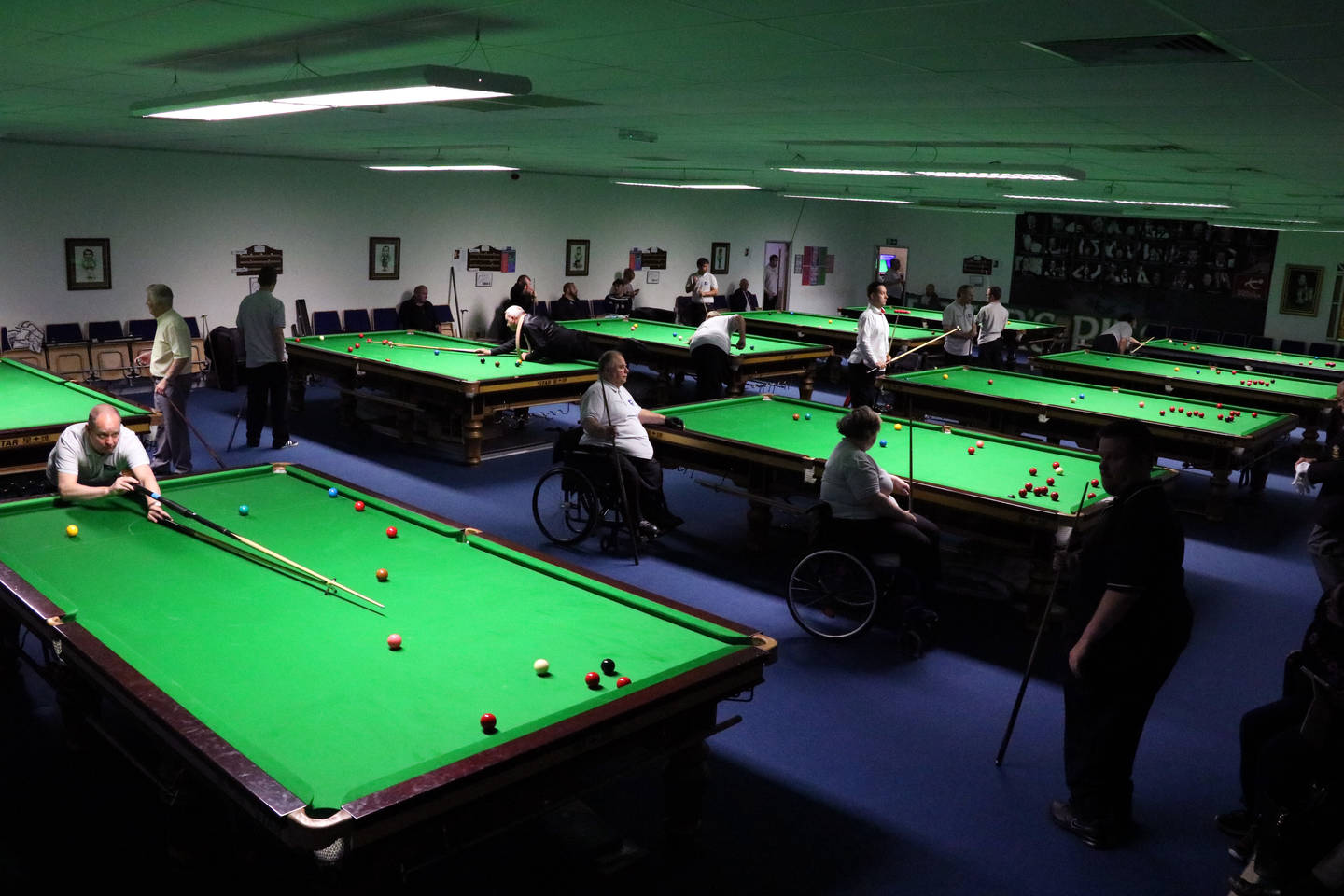 Disabled snooker players in action