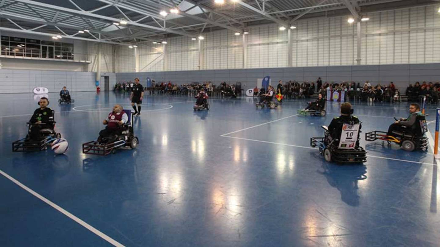 Powerchair football action at St. George's Park