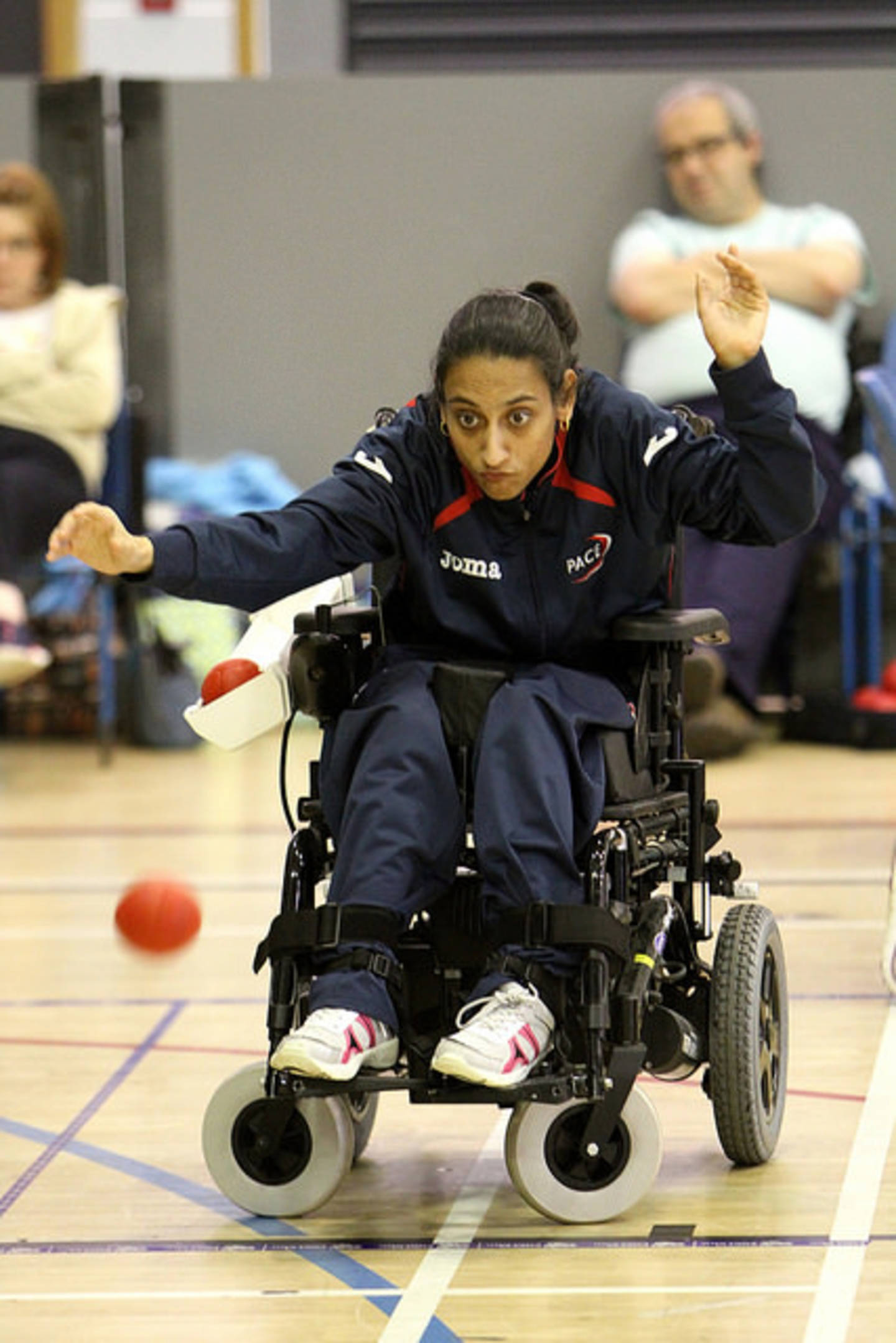 Boccia player throwing the ball at the Super League Fixture 1