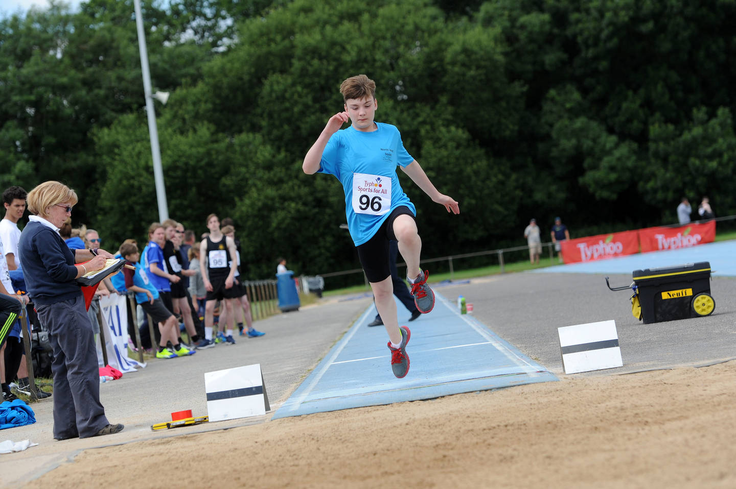 Athlete competing in the long jump at the Typhoo National Championships in 2017. 
