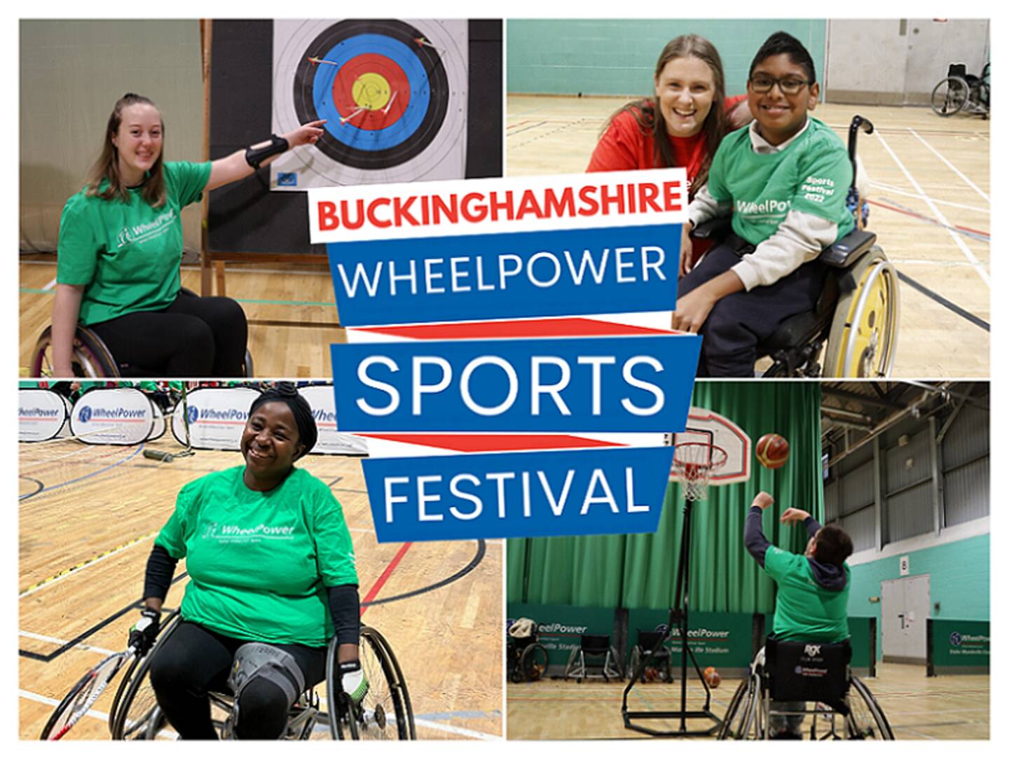 Collage image shows people taking part in activities at WheelPower Sports Festival Buckinghamshire 2022